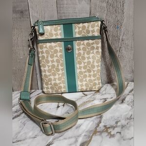 Vintage Y2K Coach Tan and Teal Leather Crossbody Bag🌷